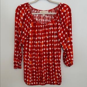 Michael Kors Red and White Patterned Top Size M